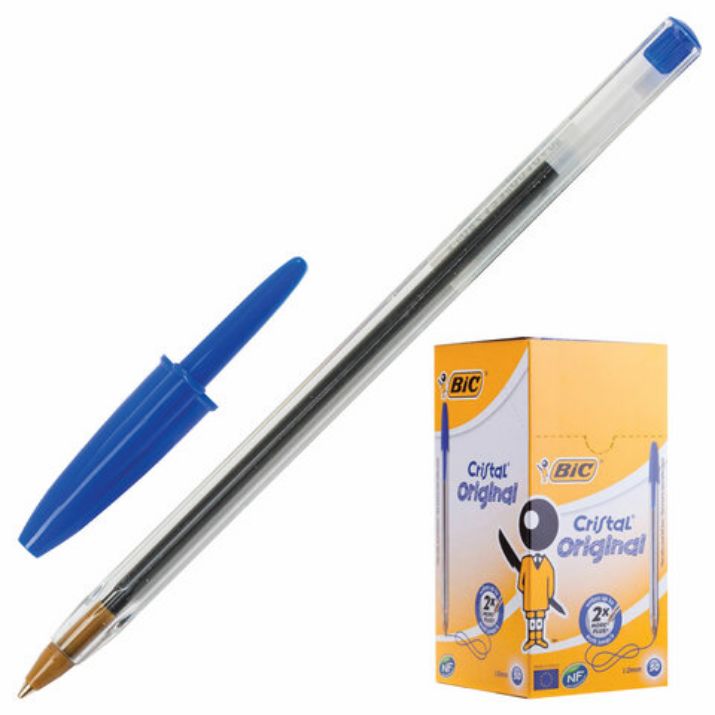 Изображение Ручка шариковая BIC "Cristal", СИНЯЯ, корпус прозрачный, узел 1 мм, линия письма 0,32 мм, 847898