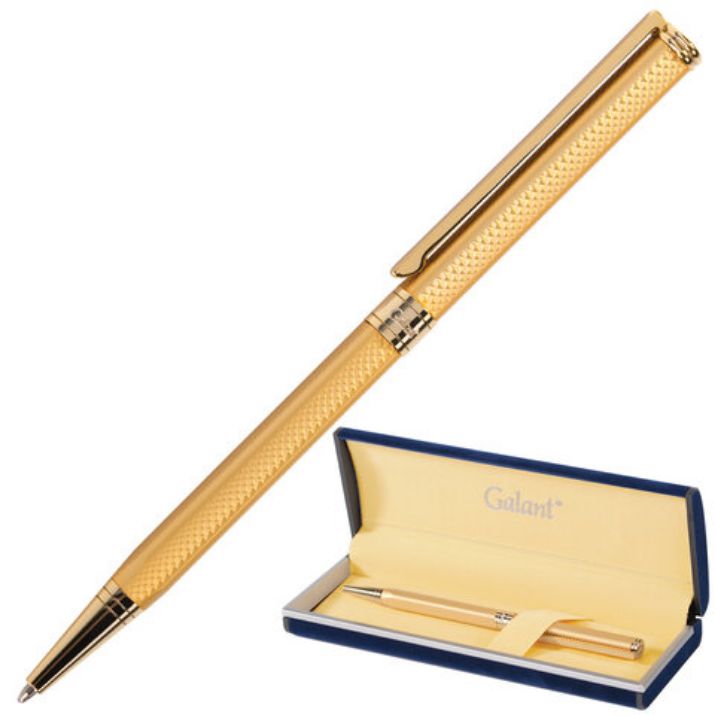 Изображение Ручка подарочная шариковая GALANT "Stiletto Gold", тонкий корпус, золотистый, золотистые детали, пишущий узел 0,7 мм, синяя, 140527