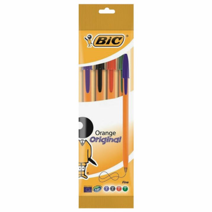 Изображение Ручки шариковые BIC "Orange Original", НАБОР 4 ЦВЕТА, узел 0,8 мм, линия 0,3 мм, пакет, 8308541