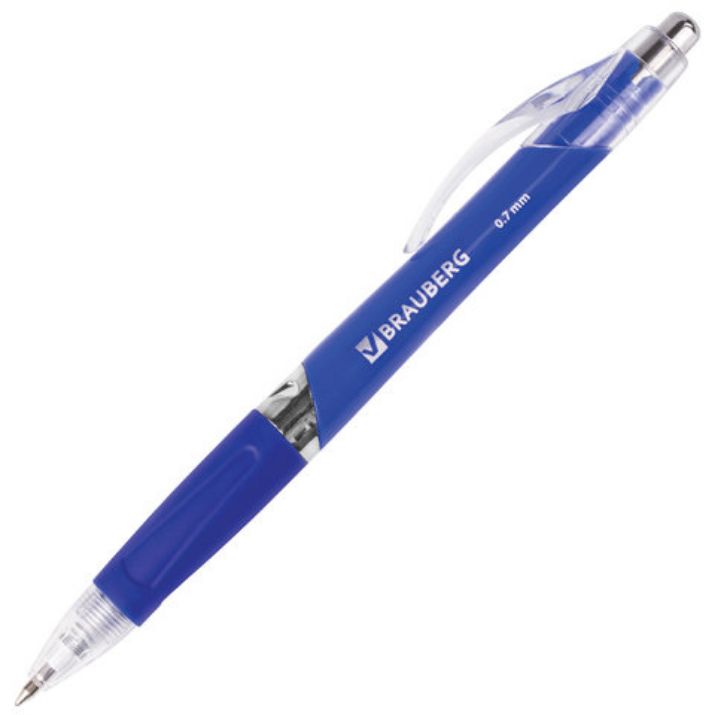 Изображение Ручка шариковая автоматическая с грипом BRAUBERG "Cobalt", СИНЯЯ, корпус синий, узел 0,7 мм, линия письма 0,35 мм, 141068