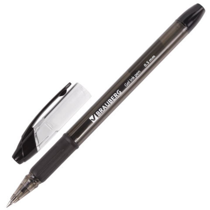 Изображение Ручка гелевая с грипом BRAUBERG "Samurai", ЧЕРНАЯ, корпус тонированный, узел 0,5 мм, линия письма 0,35 мм, 141178