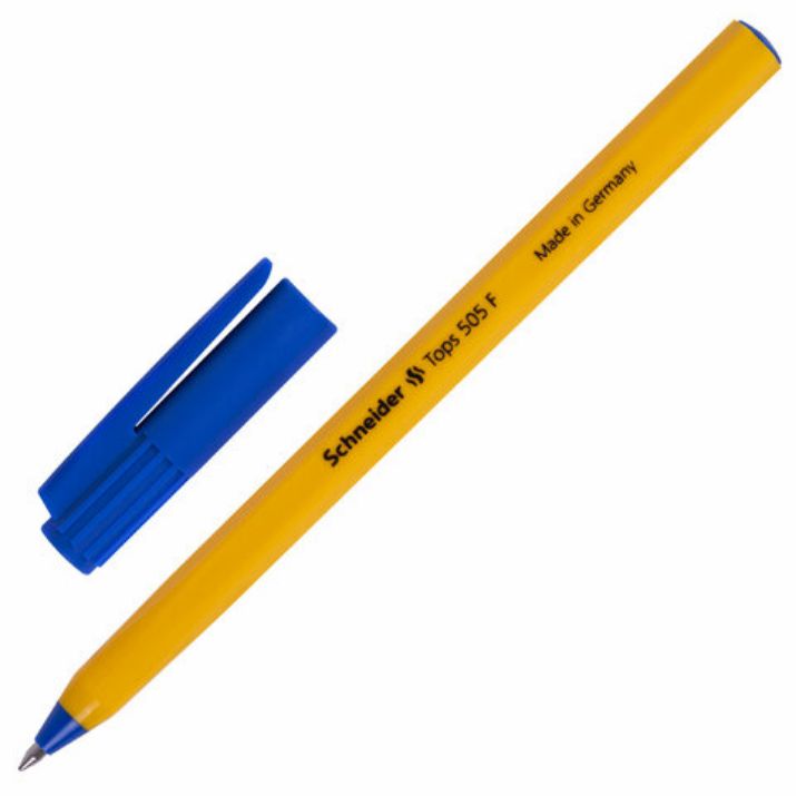 Изображение Ручка шариковая SCHNEIDER (Германия) "Tops 505 F", СИНЯЯ, корпус желтый, узел 0,8 мм, линия письма 0,4 мм, 150503
