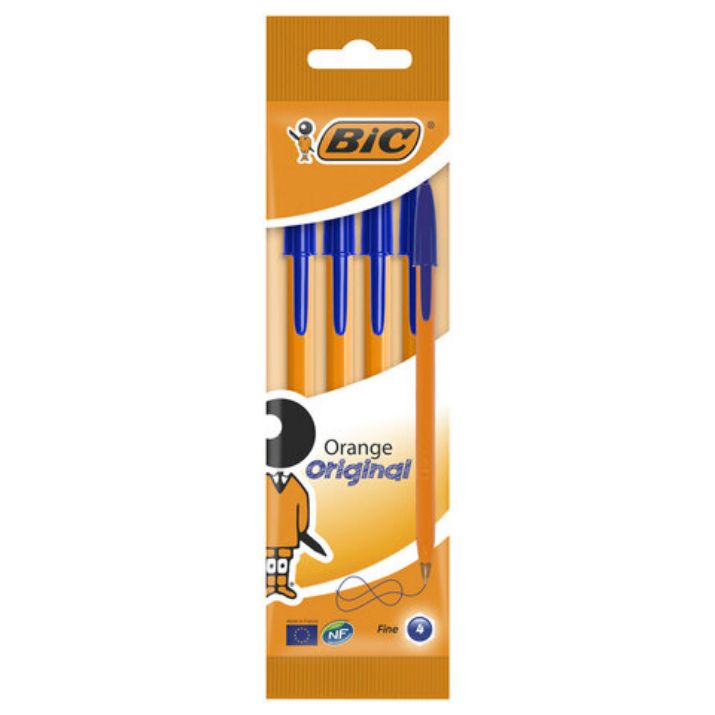 Изображение Ручки шариковые BIC "Orange Original", НАБОР 4 шт., СИНИЕ, узел 0,8 мм, линия письма 0,3 мм, пакет, 8308521