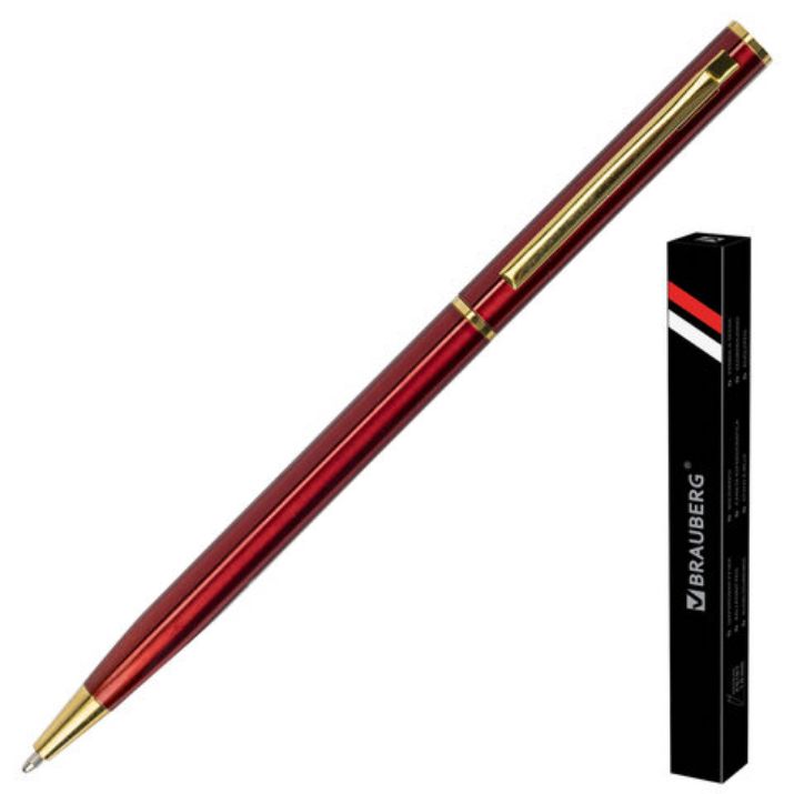 Изображение Ручка подарочная шариковая BRAUBERG "Slim Burgundy", корпус бордо, узел 1 мм, линия письма 0,7 мм, синяя, 141403