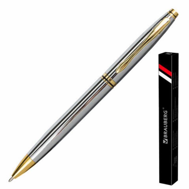 Изображение Ручка подарочная шариковая BRAUBERG "De Luxe Silver", корпус серебристый, узел 1 мм, линия письма 0,7 мм, синяя, 141414