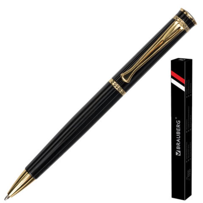 Изображение Ручка подарочная шариковая BRAUBERG "Perfect Black", корпус черный, узел 1 мм, линия письма 0,7 мм, синяя, 141416