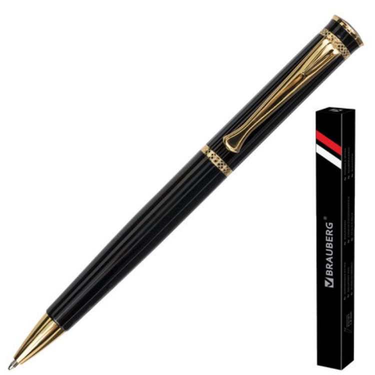 Изображение Ручка подарочная шариковая BRAUBERG "Perfect Black", корпус черный, узел 1 мм, линия письма 0,7 мм, синяя, 141416