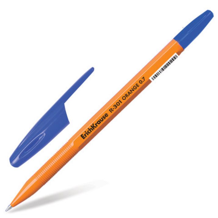 Изображение Ручка шариковая ERICH KRAUSE "R-301 Orange", СИНЯЯ, корпус оранжевый, узел 0,7 мм, линия письма 0,35 мм, 43194