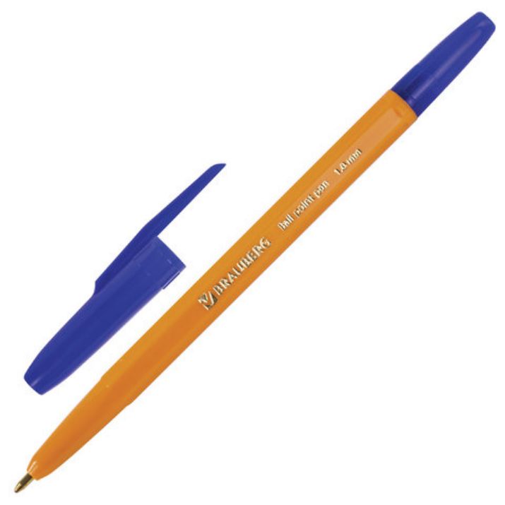 Изображение Ручка шариковая BRAUBERG "Carina Orange", СИНЯЯ, корпус оранжевый, узел 1 мм, линия письма 0,5 мм, 141668