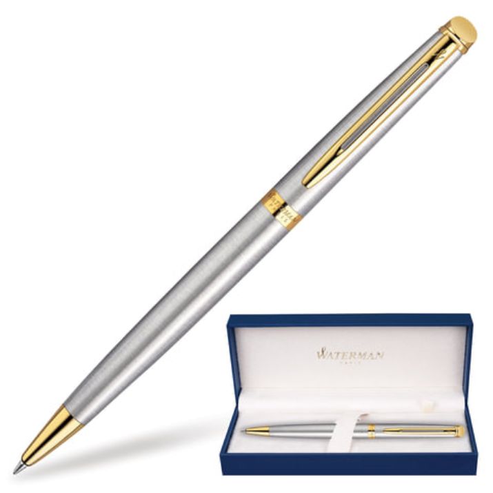 Изображение Ручка подарочная шариковая WATERMAN "Hemisphere Stainless Steel GT", серебристый корпус, позолоченные детали, синяя, S0920370