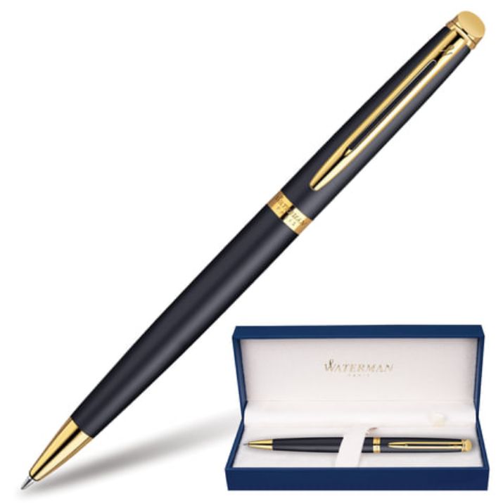 Изображение Ручка подарочная шариковая WATERMAN "Hemisphere Matt Black GT", черный матовый лак, позолоченные детали, синяя, S0920770