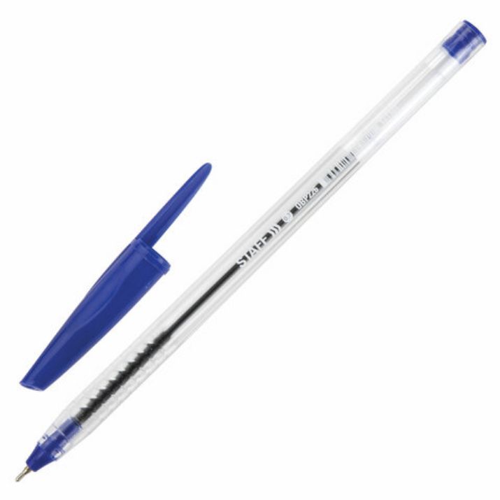 Изображение Ручка шариковая масляная STAFF "EVERYDAY" OBP-226, СИНЯЯ, корпус прозрачный, игольчатый узел 0,7 мм, линия письма 0,35 мм, 141705