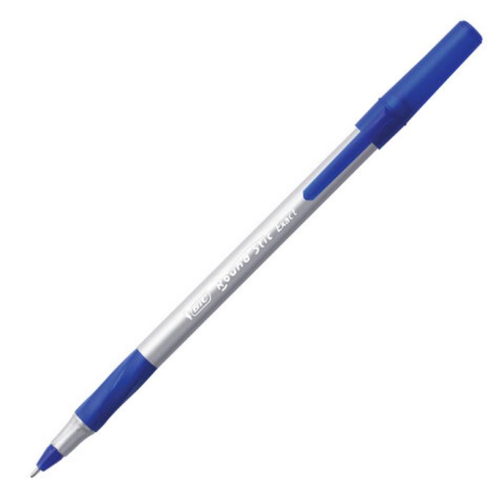 Изображение Ручка шариковая с грипом BIC "Round Stic Exact", СИНЯЯ, корпус серый, узел 0,7 мм, линия письма 0,28 мм, 918543