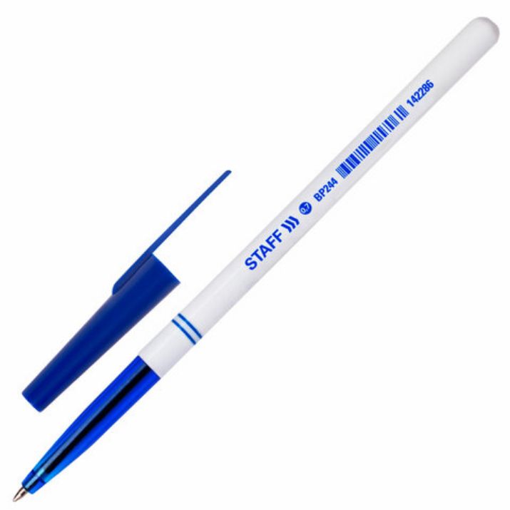 Изображение Ручка шариковая STAFF "Basic BP-244", СИНЯЯ, корпус белый, узел 0,7 мм, линия письма 0,35 мм, 142286