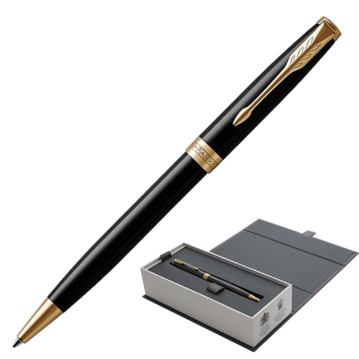 Изображение Ручка шариковая PARKER "Sonnet Core Lacquer Black GT", корпус черный глянцевый лак, позолоченные детали, черная, 1931497