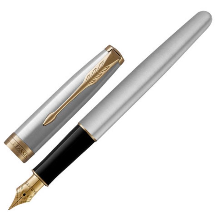 Изображение Ручка перьевая PARKER "Sonnet Core Stainless Steel GT", корпус серебристый, позолоченные детали, черная, 1931504