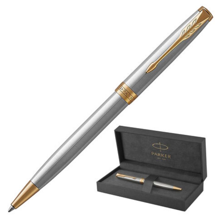 Изображение Ручка шариковая PARKER "Sonnet Core Stainless Steel GT", корпус серебро, позолота, черная, 1931507