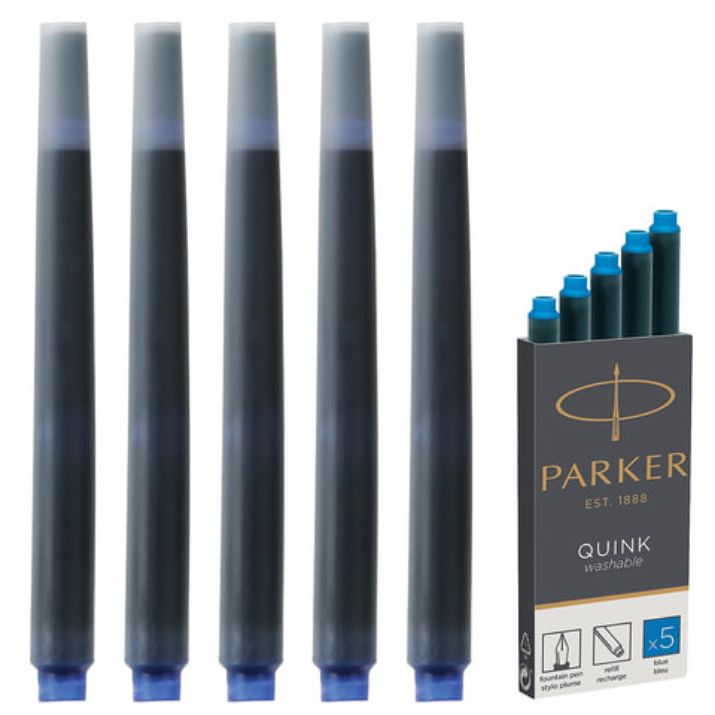 Изображение Картриджи чернильные PARKER "Cartridge Quink", КОМПЛЕКТ 5 штук, смываемые чернила, синие, 1950383