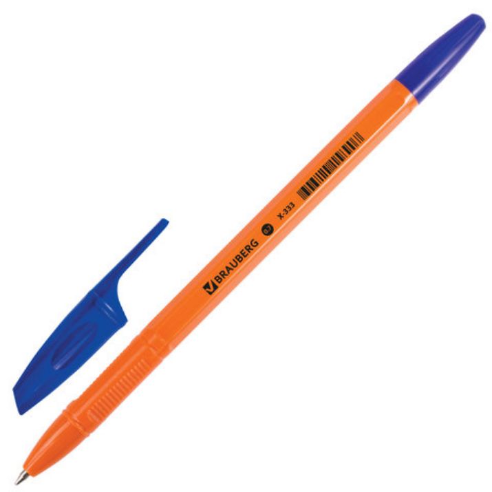 Изображение Ручка шариковая BRAUBERG "X-333 Orange", СИНЯЯ, корпус оранжевый, узел 0,7 мм, линия письма 0,35 мм, 142409