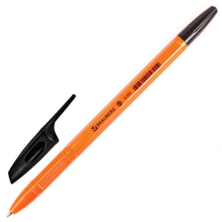 Изображение Ручка шариковая BRAUBERG "X-333 Orange", ЧЕРНАЯ, корпус оранжевый, узел 0,7 мм, линия письма 0,35 мм, 142410