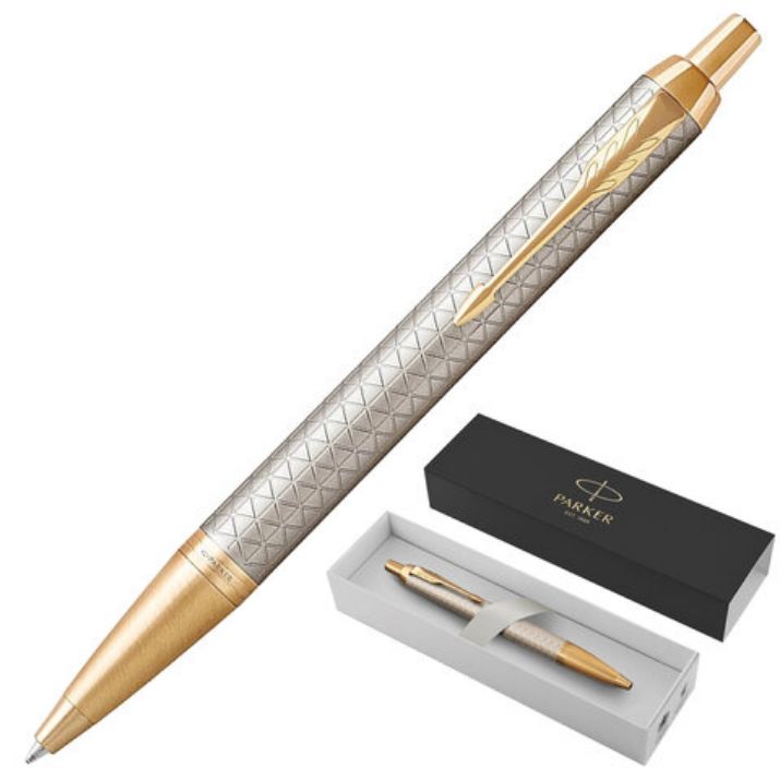 Изображение Ручка шариковая PARKER "IM Premium Warm Silver GT", корпус матовое серебро, позолота, синяя, 1931687
