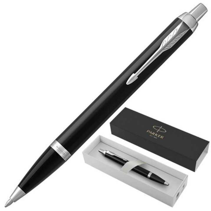 Изображение Ручка шариковая PARKER "IM Core Black Lacquer CT", черный глянцевый лак, детали хром, синяя, 1931665