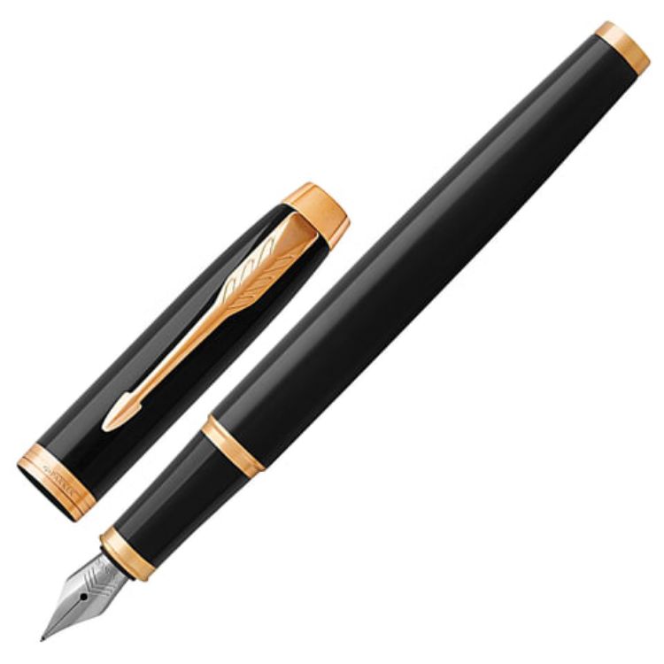 Изображение Ручка перьевая PARKER "IM Core Black Lacquer GT", черный глянцевый лак, позолота, синяя, 1931645