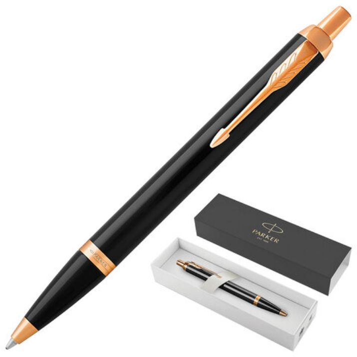 Изображение Ручка шариковая PARKER "IM Core Black Lacquer GT", черный глянцевый лак, позолота, синяя, 1931666