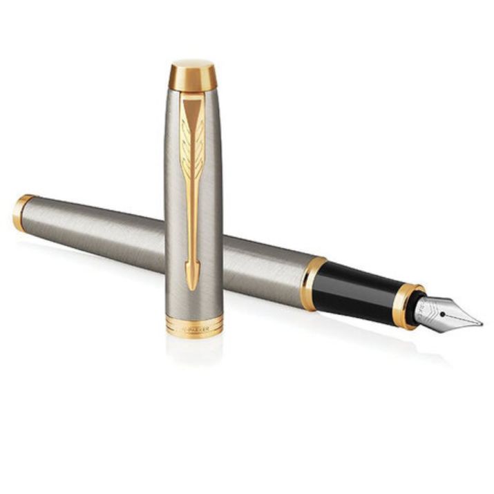 Изображение Ручка перьевая PARKER "IM Core Brushed Metal GT", серебристый матовый лак, позолота, синяя, 1931649