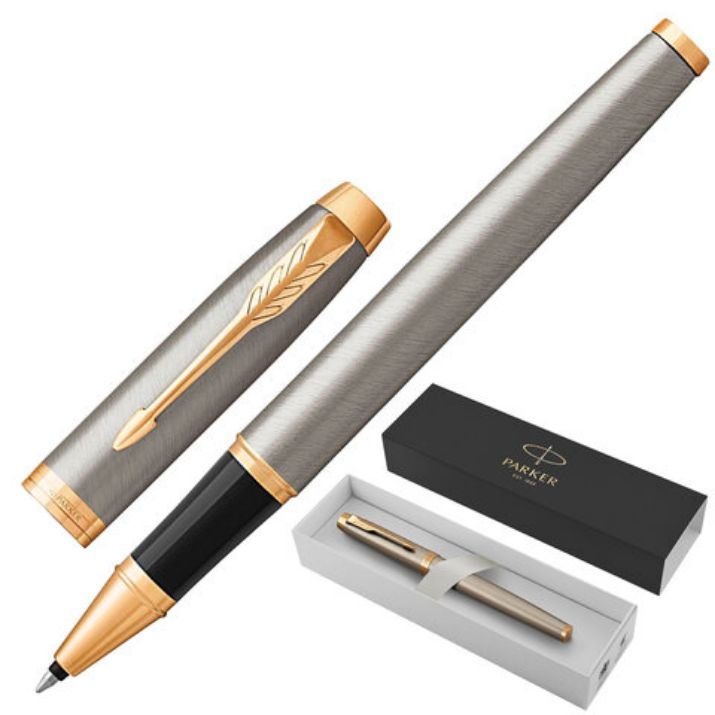 Изображение Ручка-роллер PARKER "IM Core Brushed Metal GT", серебристый матовый лак, позолота, черная, 1931663