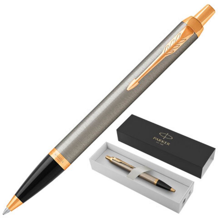 Изображение Ручка шариковая PARKER "IM Core Brushed Metal GT", серебристый матовый лак, позолота, синяя, 1931670