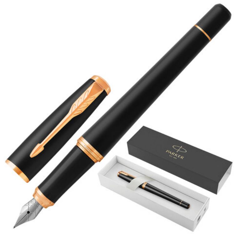 Изображение Ручка перьевая PARKER "Urban Core Muted Black GT", черный матовый лак, позолота, синяя, 1931593