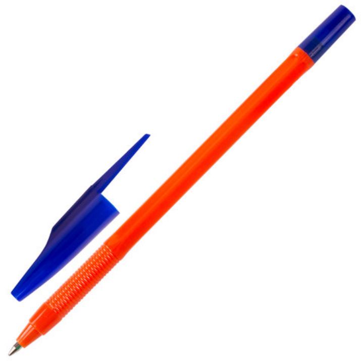 Изображение Ручка шариковая масляная STAFF "Basic OBP-679", СИНЯЯ, корпус оранжевый, узел 1 мм, линия письма 0,7 мм, 142679