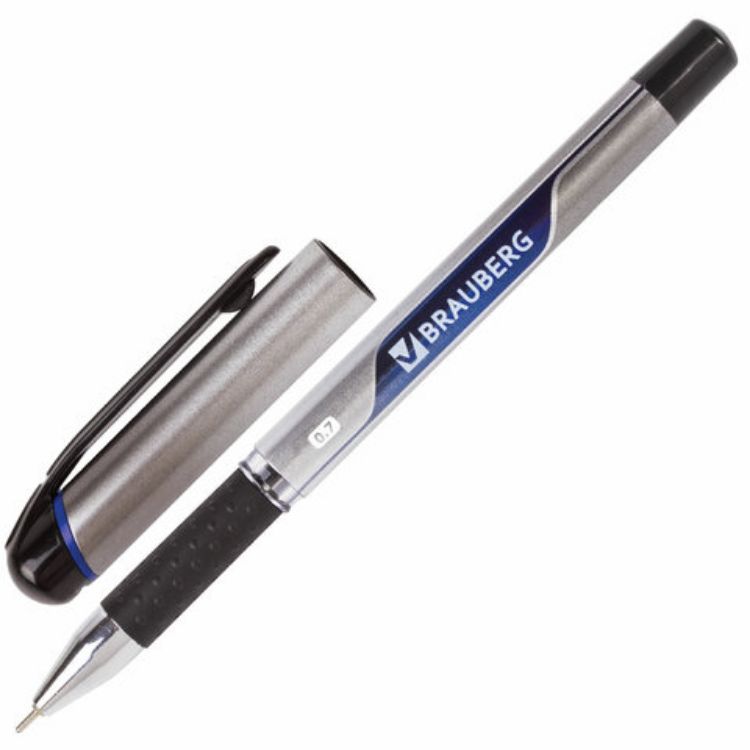Изображение Ручка шариковая масляная с грипом BRAUBERG "Signature", СИНЯЯ, печать, узел 0,7 мм, линия письма 0,35 мм, 142688