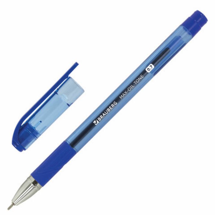 Изображение Ручка шариковая масляная с грипом BRAUBERG "Max-Oil Tone", СИНЯЯ, узел 0,7 мм, линия письма 0,35 мм, 142693