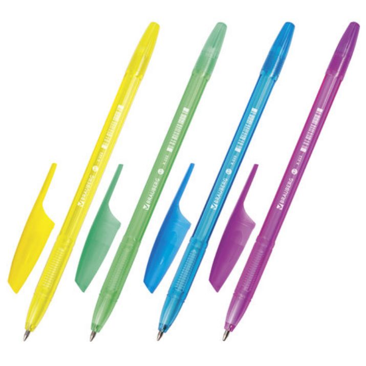 Изображение Ручка шариковая BRAUBERG "X-333" NEON, СИНЯЯ, корпус тонированный ассорти, узел 0,7 мм, линия письма 0,35 мм, 142829