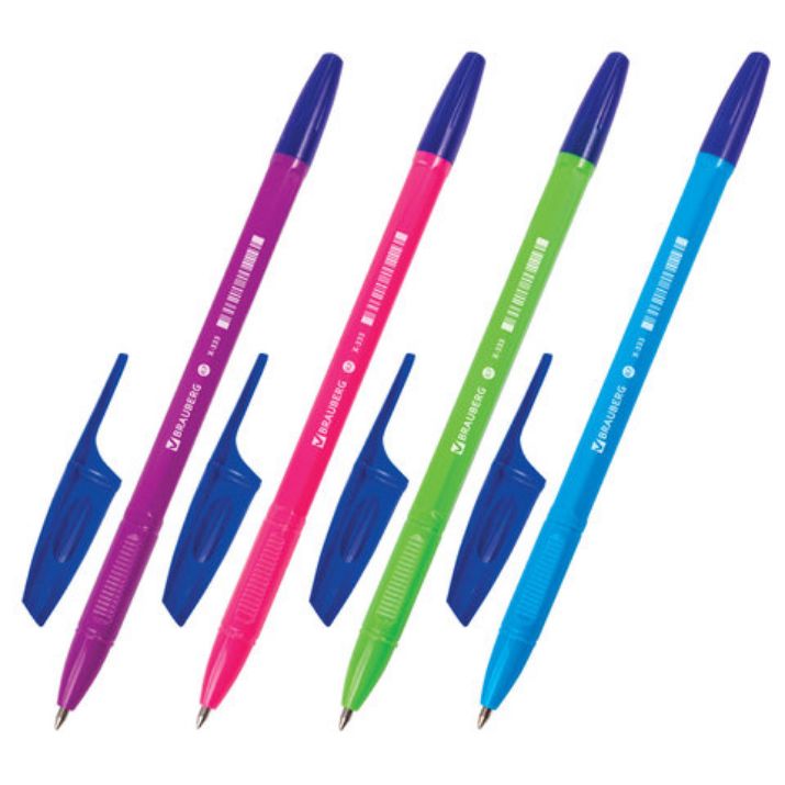 Изображение Ручка шариковая BRAUBERG "X-333" NEON SOLID, СИНЯЯ, корпус ассорти, узел 0,7 мм, линия письма 0,35 мм, 142831