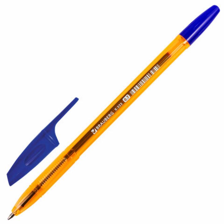 Изображение Ручка шариковая BRAUBERG "X-333" AMBER, СИНЯЯ, корпус тонированный оранжевый, узел 0,7 мм, линия письма 0,35 мм, 142832