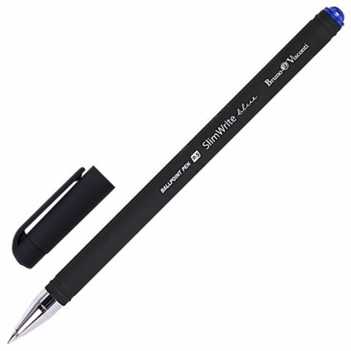 Изображение Ручка шариковая BRUNO VISCONTI "SlimWrite", "Black", СИНЯЯ, корпус черный, узел 0,5 мм, линия письма 0,3 мм, 20-0009