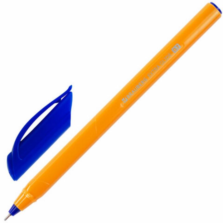 Изображение Ручка шариковая масляная BRAUBERG "Extra Glide Orange", СИНЯЯ, трехгранная, узел 0,7 мм, линия письма 0,35 мм, 142925