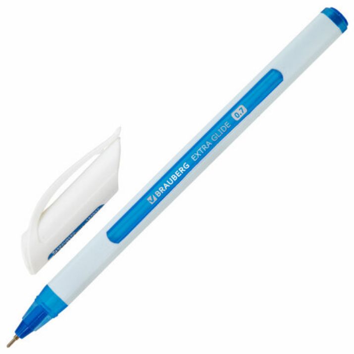 Изображение Ручка шариковая масляная BRAUBERG "Extra Glide Soft White", СИНЯЯ, узел 0,7 мм, линия письма 0,35 мм, 142927