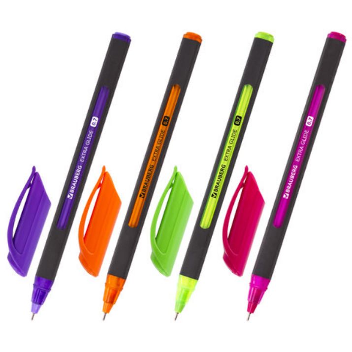 Изображение Ручка шариковая масляная BRAUBERG "Extra Glide Soft Color", СИНЯЯ, узел 0,7 мм, линия письма 0,35 мм, 142928