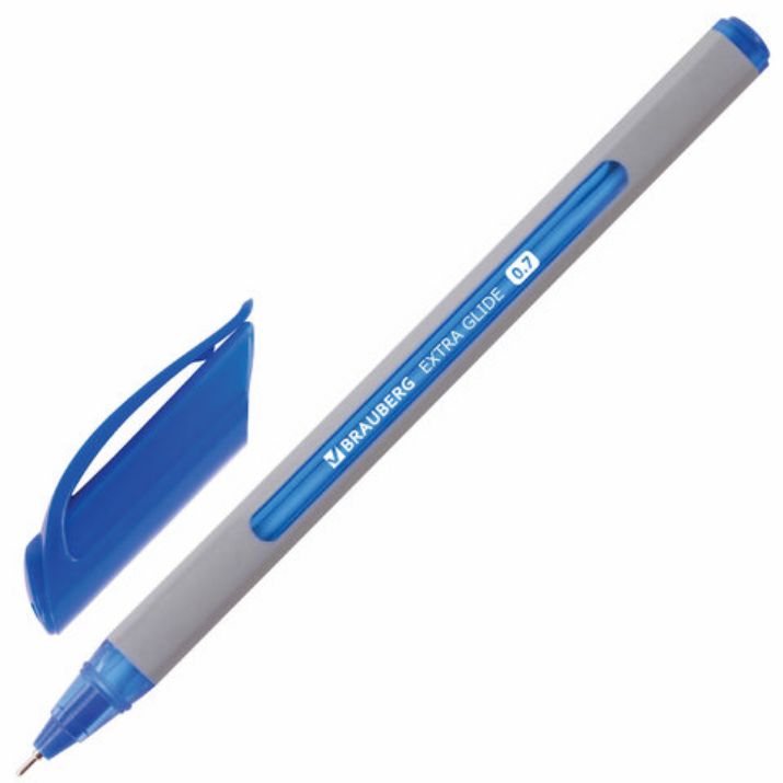 Изображение Ручка шариковая масляная BRAUBERG "Extra Glide Soft Grey", СИНЯЯ, узел 0,7 мм, линия письма 0,35 мм, 142929