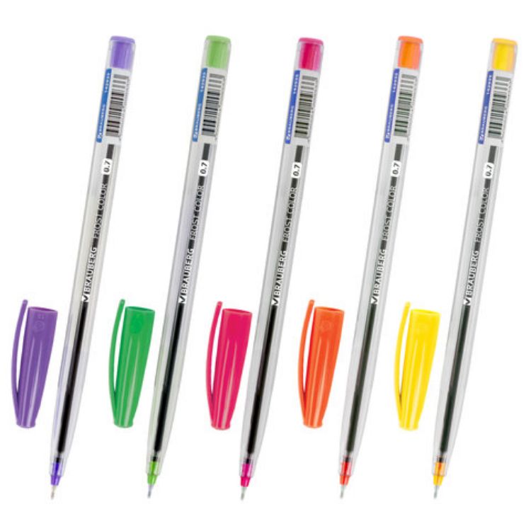 Изображение Ручка шариковая масляная BRAUBERG "Frost Color", СИНЯЯ, ассорти, узел 0,6 мм, линия письма 0,3 мм, 142935