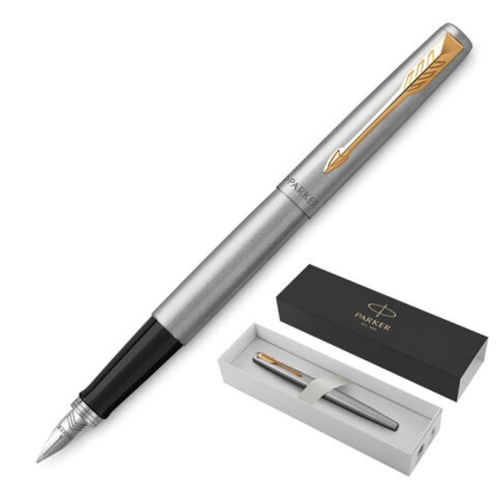 Изображение Ручка перьевая PARKER "Jotter Stainless Steel GT", корпус серебристый, позолота, синяя, 2030948