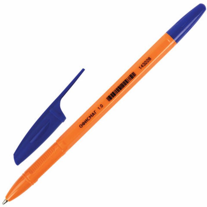 Изображение Ручка шариковая ОФИСМАГ "X-333 Orange", СИНЯЯ, корпус оранжевый, узел 1 мм, линия письма 0,5 мм, 143228