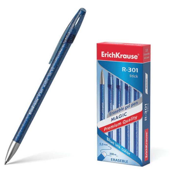 Изображение Ручка стираемая гелевая ERICH KRAUSE "R-301 Magic Gel", СИНЯЯ, корпус синий, узел 0,5 мм, линия письма 0,4 мм, 45211