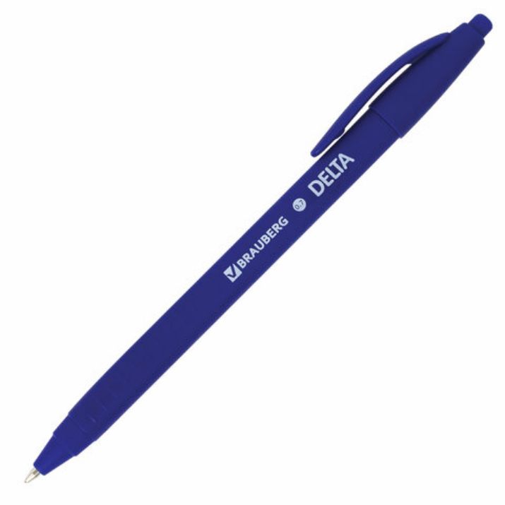 Изображение Ручка шариковая масляная автоматическая BRAUBERG "Delta", СИНЯЯ, soft-touch, узел 0,7 мм, линия письма 0,35 мм, 143339, OBPR365
