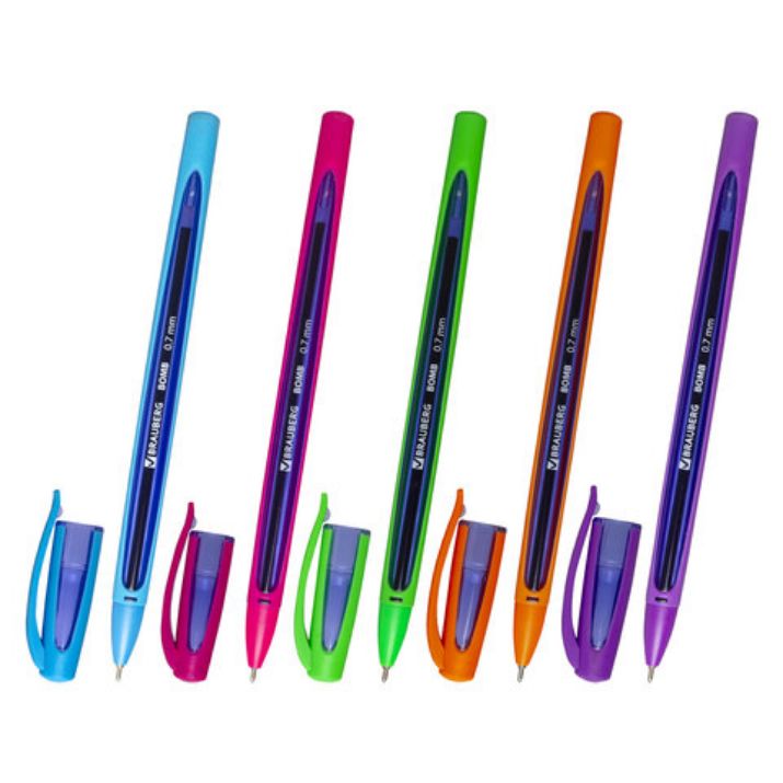 Изображение Ручка шариковая масляная BRAUBERG "BOMB GT Color", СИНЯЯ, прорезиненный корпус ассорти, узел 0,7 мм, линия письма 0,35 мм, 143346