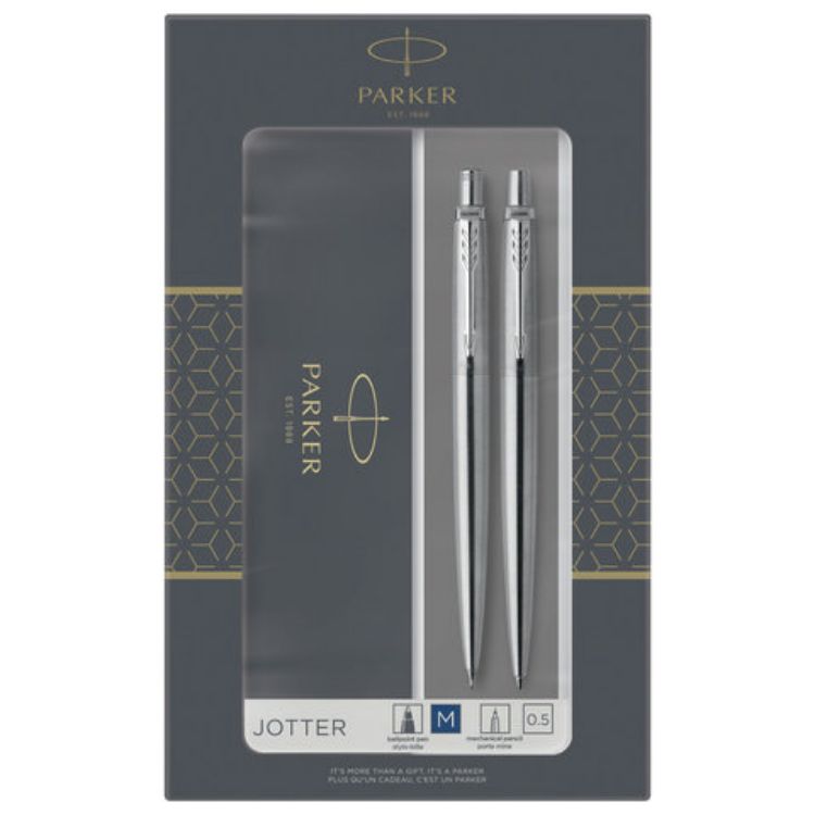 Изображение Набор PARKER "Jotter Stainless Steel CT": шариковая ручка синяя и механический карандаш, 2093256
